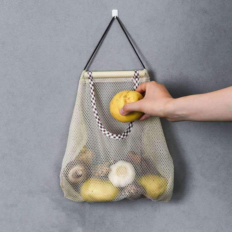 Versatile Mesh Storage Bag for Fruits and Vegetables - Space-Saving and Breathable