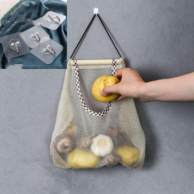 Versatile Mesh Storage Bag for Fruits and Vegetables - Space-Saving and Breathable